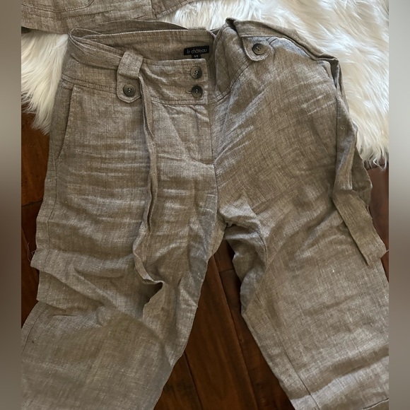 Le Chateau beige/brown grey business set top blazer & pants capris - Picture 3 of 3